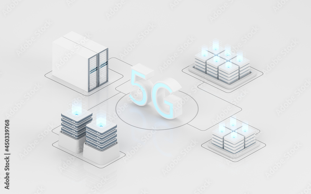 信息设备和5G通信技术，3d渲染。