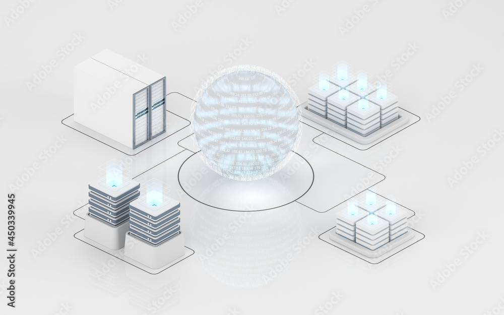 云计算和信息设备，三维渲染。