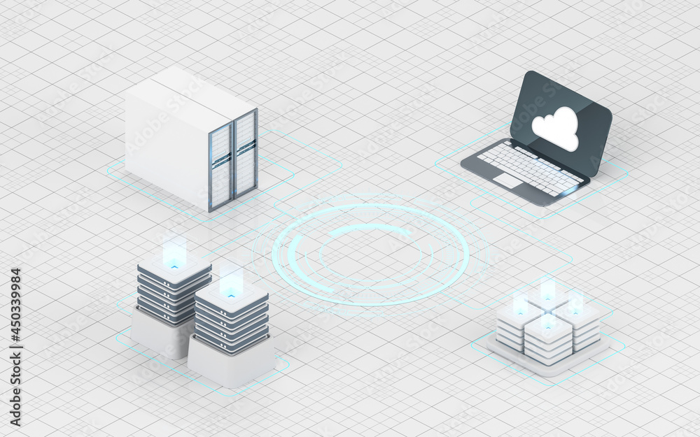 云计算和信息设备，三维渲染。