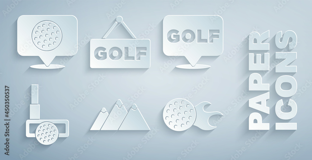 Set Mountains, Golf label, club with ball, and icon. Vector