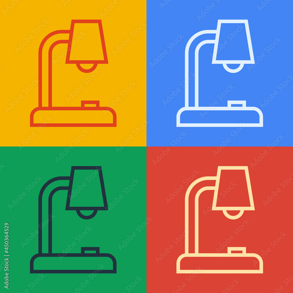 Pop art line Table lamp icon isolated on color background. Vector