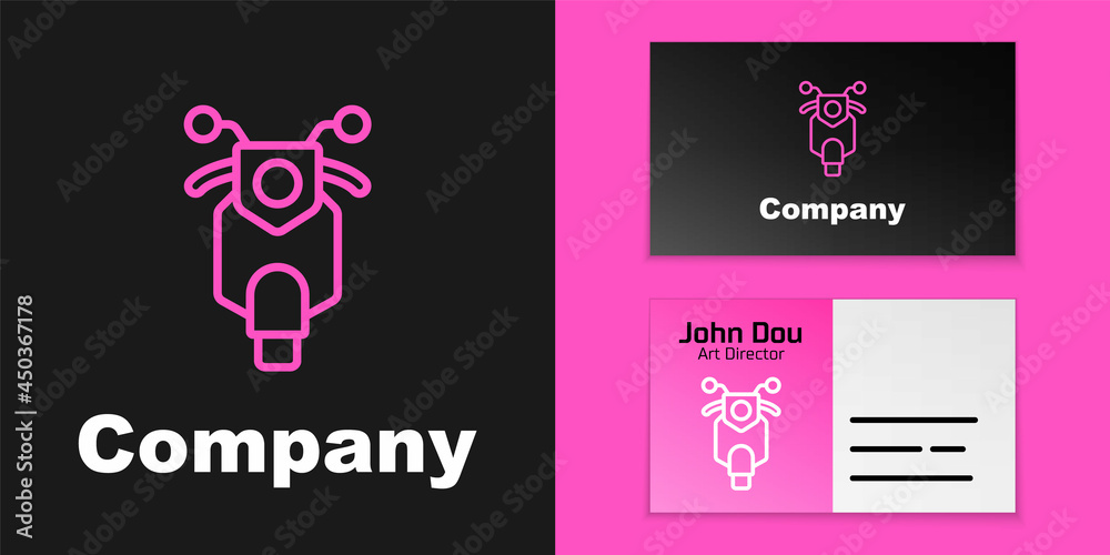 Pink line Scooter icon isolated on black background. Logo design template element. Vector