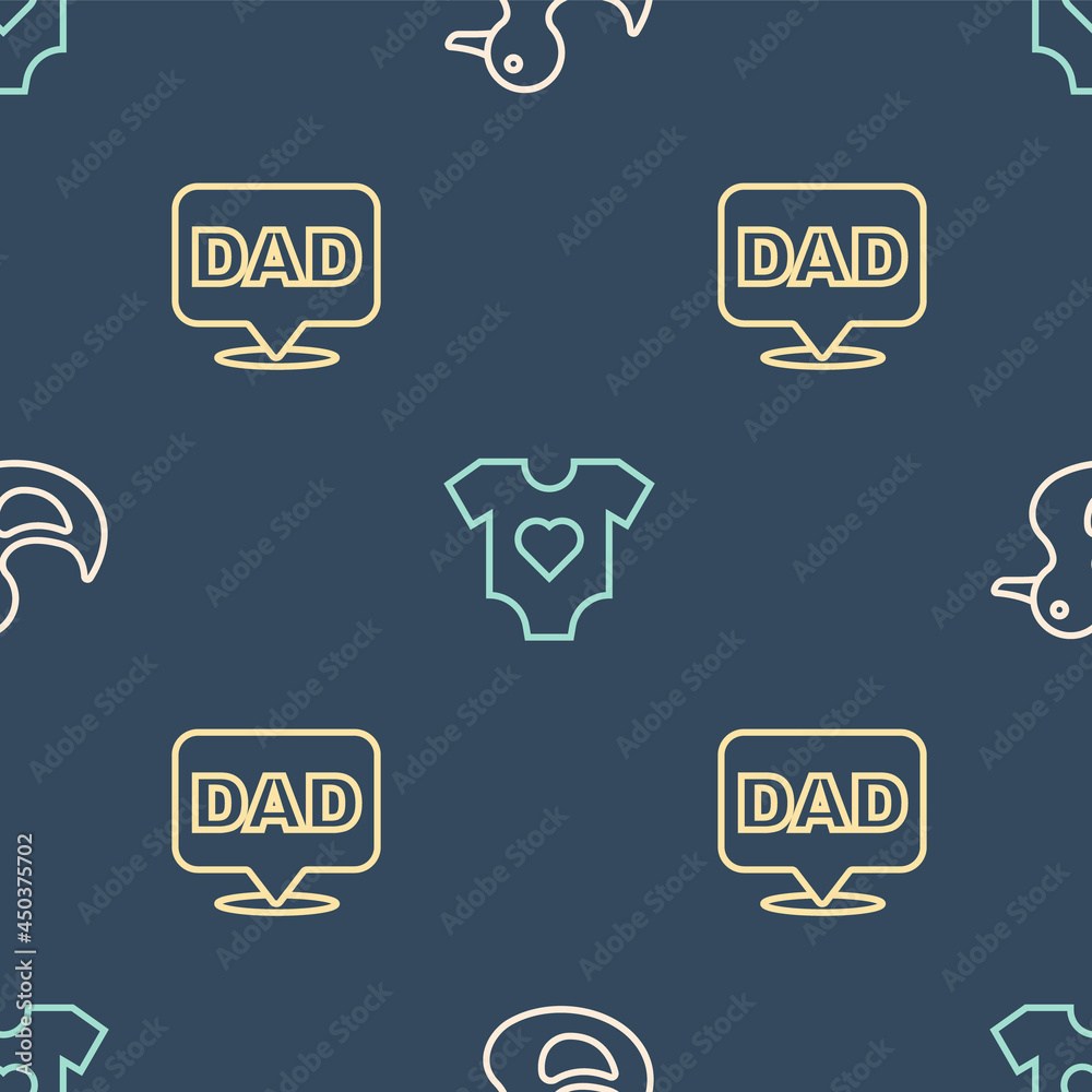 Set line Rubber duck, Speech bubble dad and Baby clothes on seamless pattern. Vector