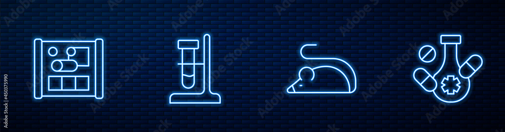 Set line Experimental mouse, Graphing paper for engineering, Test tube flask on stand and Medicine p