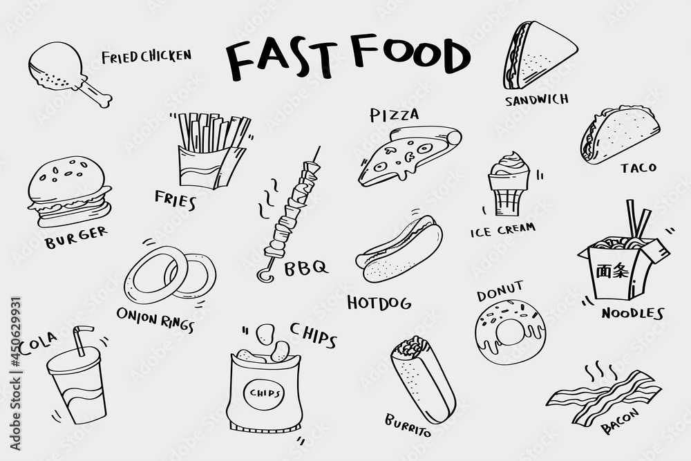 Hand drawn fast food vector set