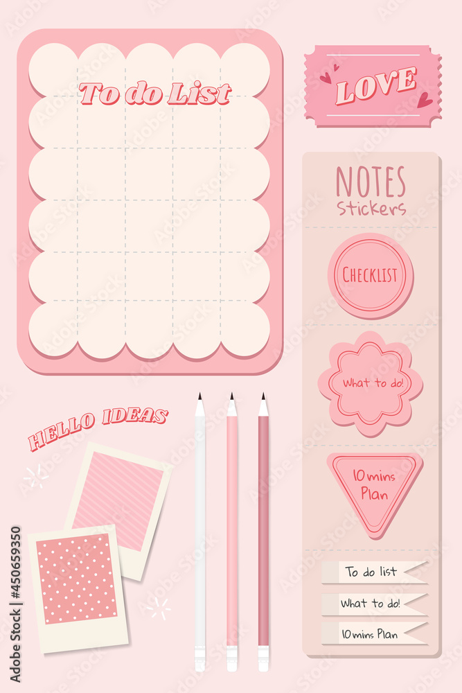 Pink stationery planner set vector