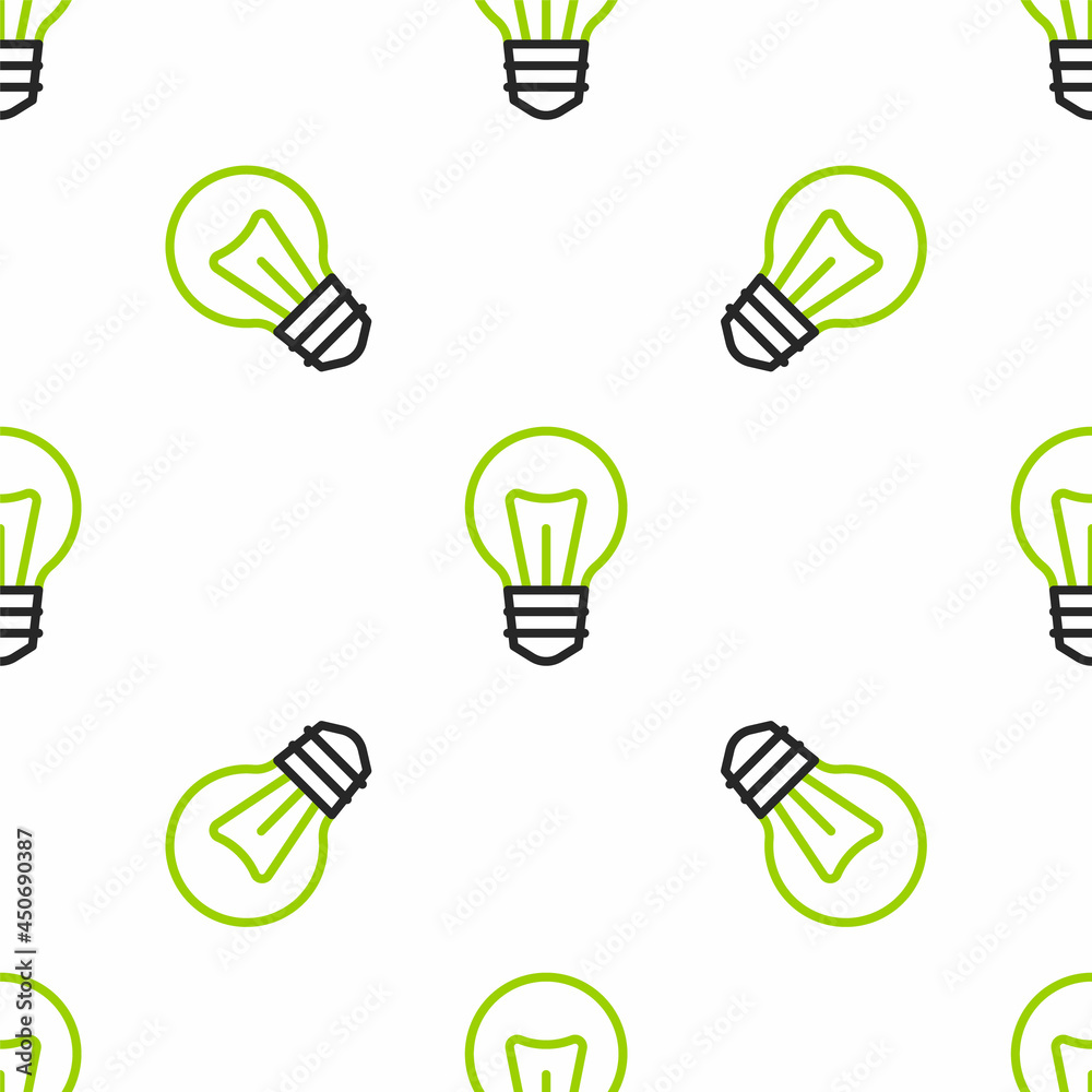 Line Light bulb with concept of idea icon isolated seamless pattern on white background. Energy and 