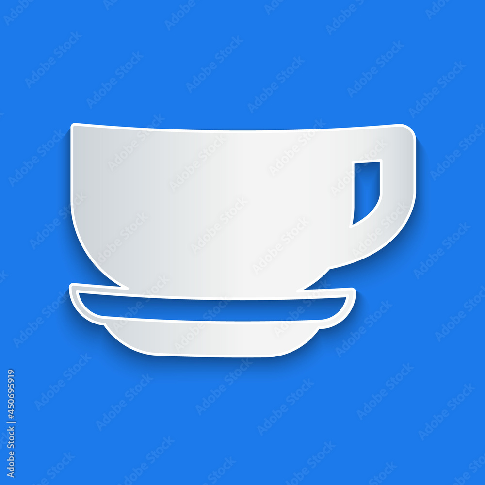 Paper cut Coffee cup icon isolated on blue background. Tea cup. Hot drink coffee. Paper art style. V