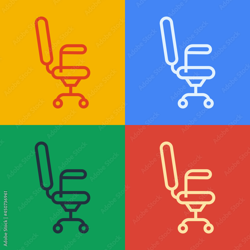 Pop art line Office chair icon isolated on color background. Vector