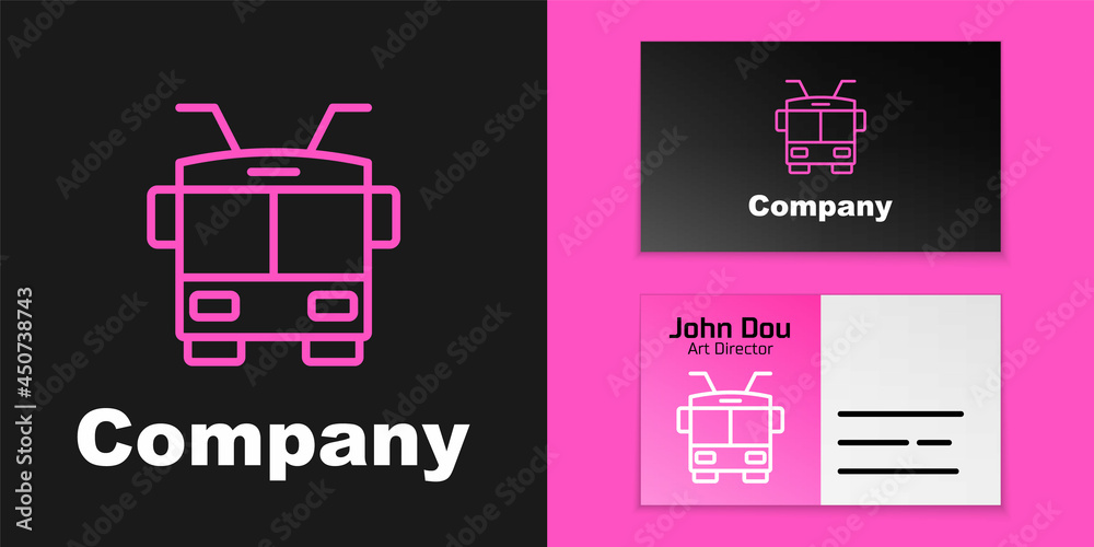 Pink line Trolleybus icon isolated on black background. Public transportation symbol. Logo design te