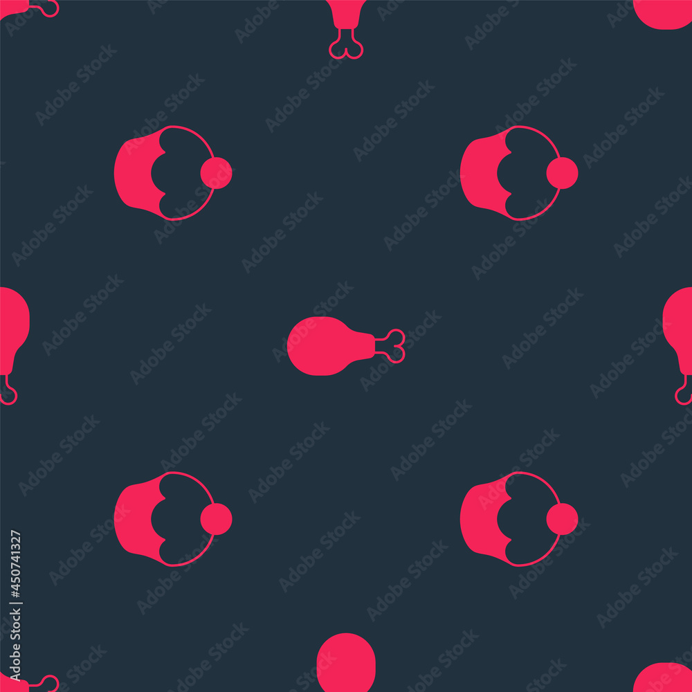 Set Muffin and Chicken leg on seamless pattern. Vector