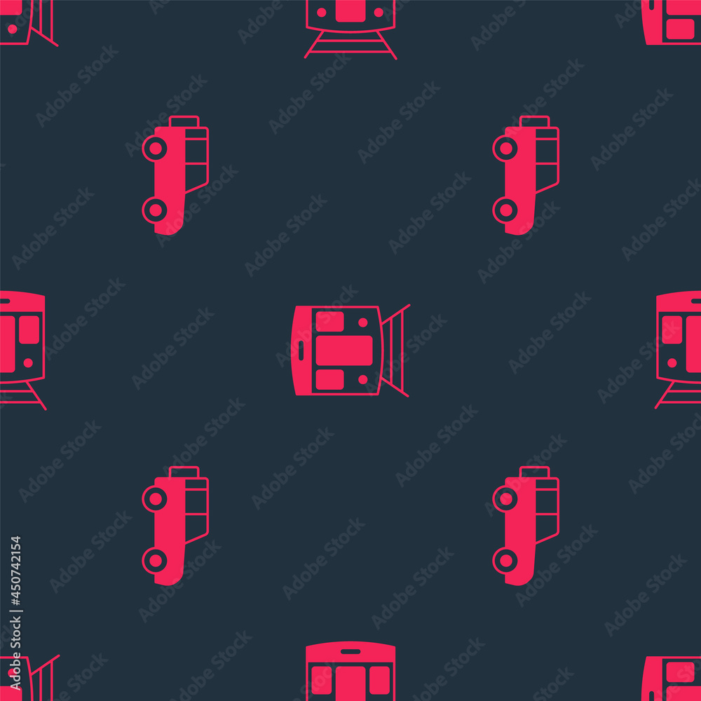 Set Off road car and Train and railway on seamless pattern. Vector