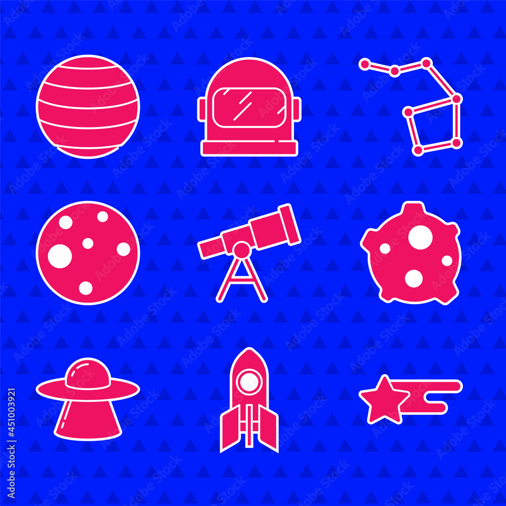 Set Telescope，Rocket ship，Falling star，Asteroid，UFO飞行飞船，Planet Mars，Great Bear co