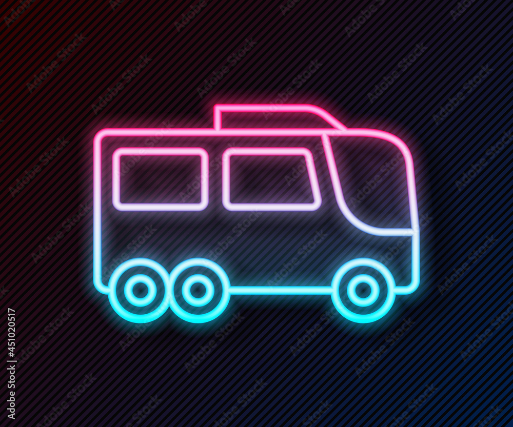 Glowing neon line Bus icon isolated on black background. Transportation concept. Bus tour transport.