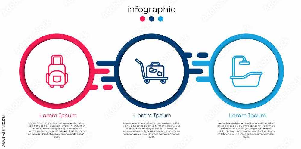 套装手提箱、拉杆箱和浴缸。商业信息图模板。矢量