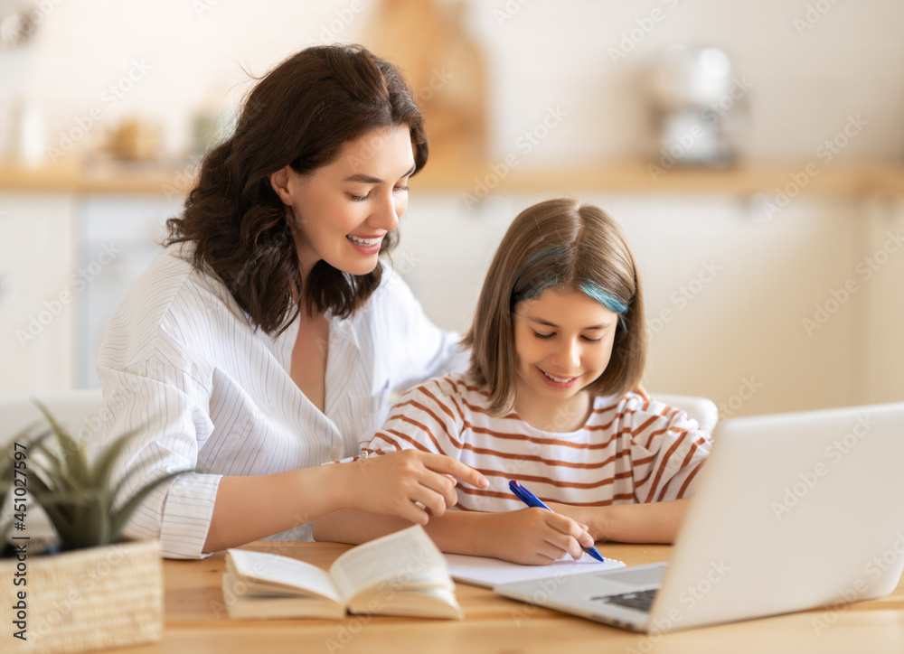 Girl doing homework or online education.