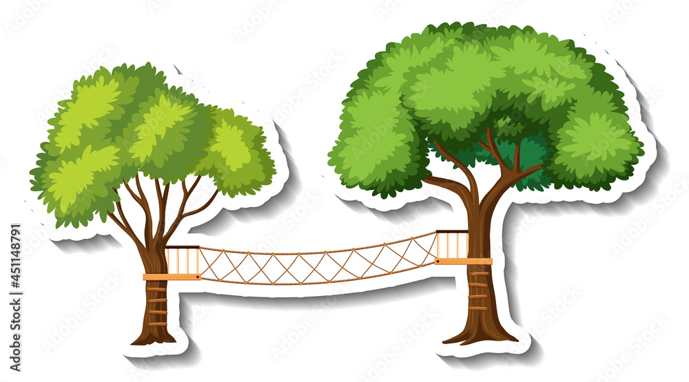 Tree wooden bridge with rope