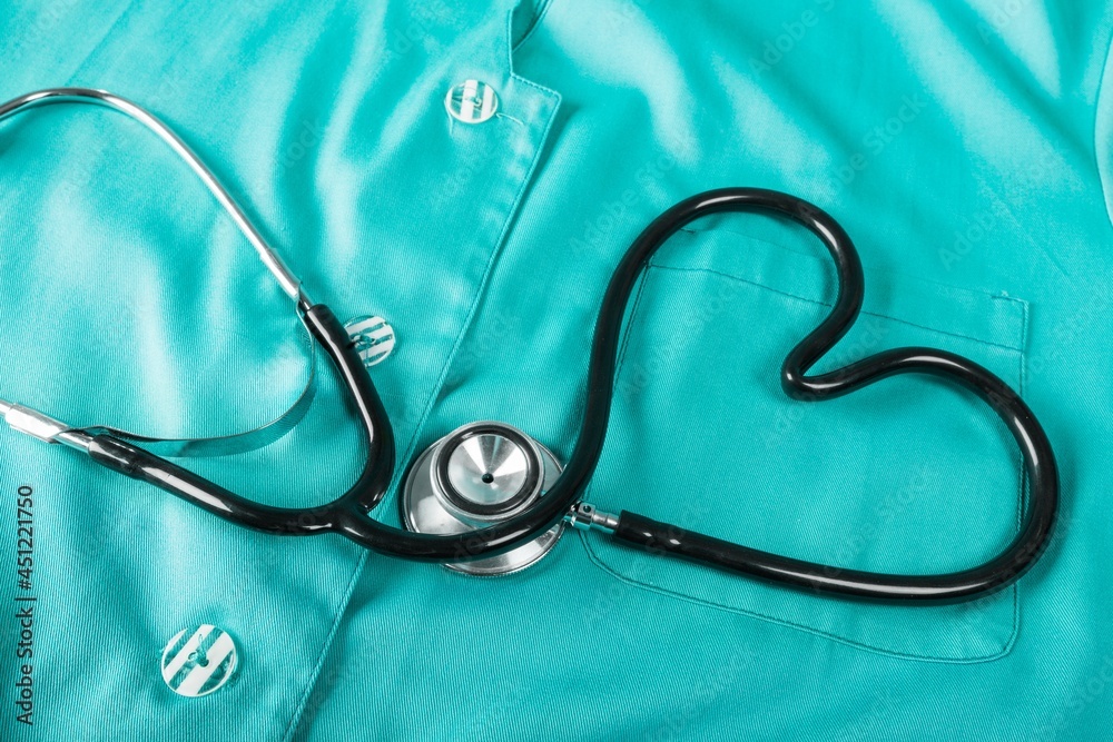 Medical stethoscope in the shape of the hart on uniform