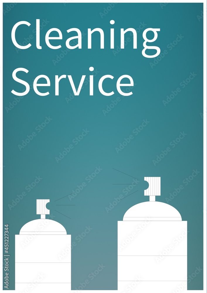 Composition of cleaning services text and cleaning products icon over green background