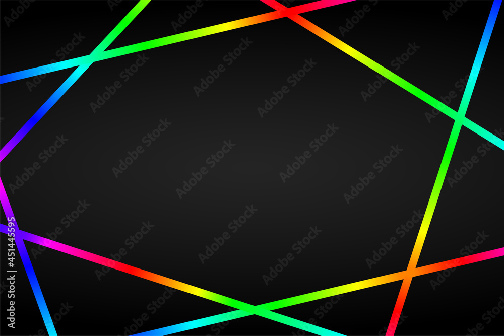 Abstract black background with multicolored illumination rgb lines. Vector