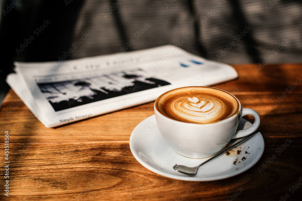 Coffee Shop Cafe Latte Cappuccino Newspaper Concept