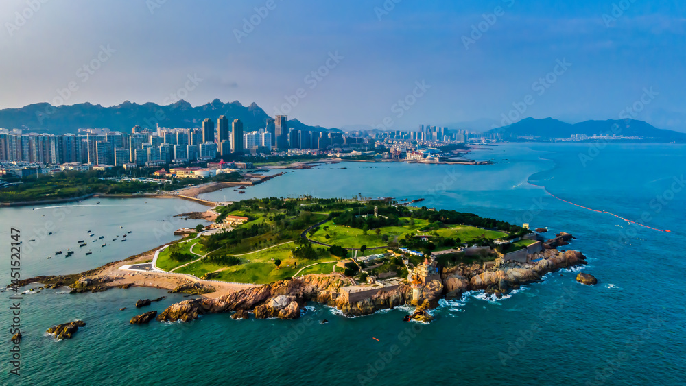 Aerial photography of island coastline