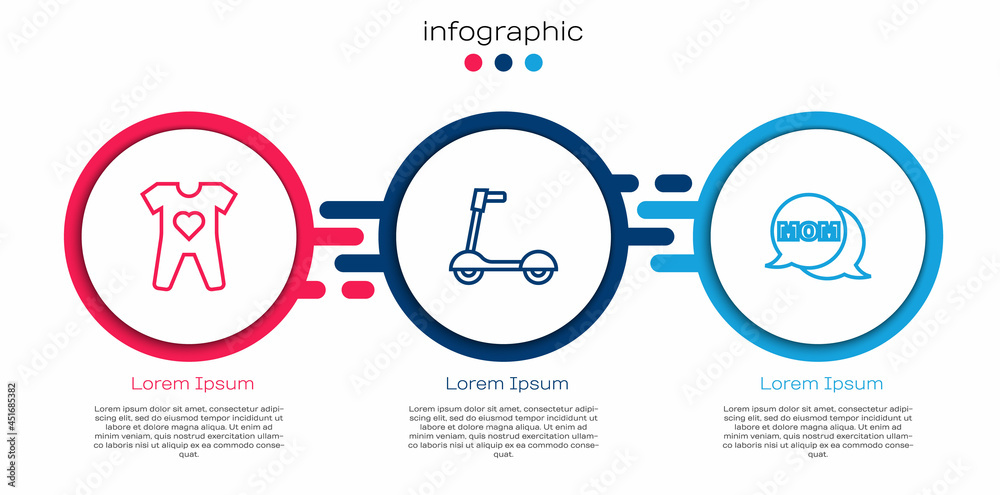套装婴儿服装、过山车和语音泡泡妈妈。商业信息图模板。矢量