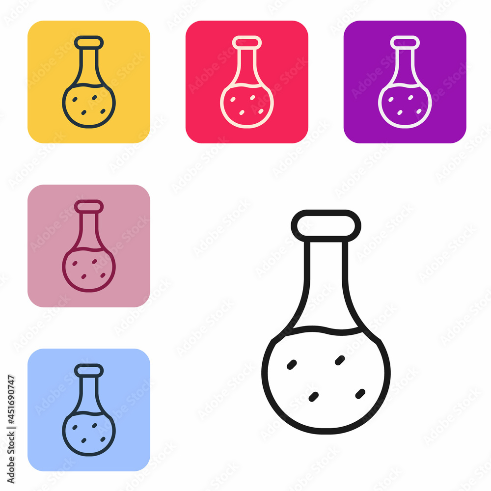 Black line Test tube and flask chemical laboratory test icon isolated on white background. Laborator