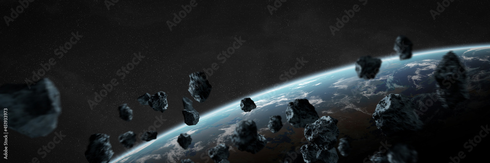 全景太空行星背景。带系外行星的遥远太阳系全景3D渲染el