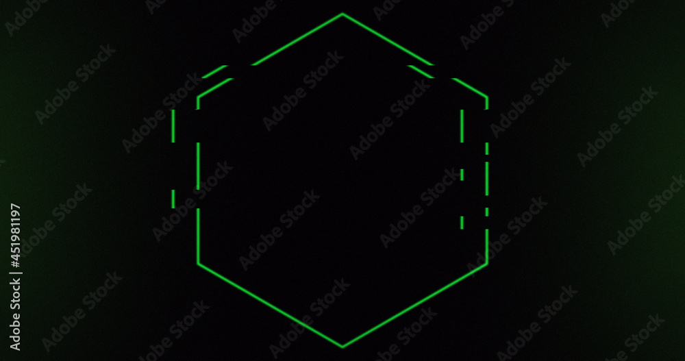 绿色霓虹六边形在深色背景下闪烁的图像