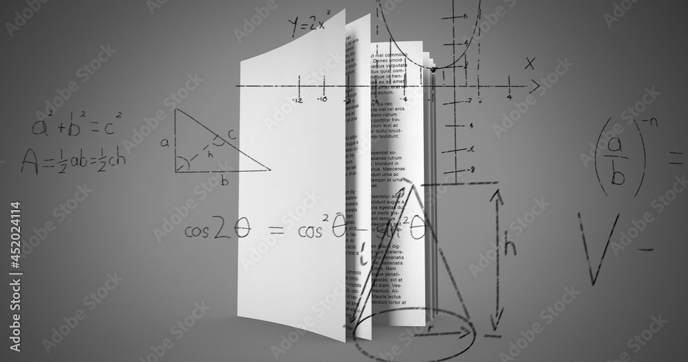 Mathematical equations against open book