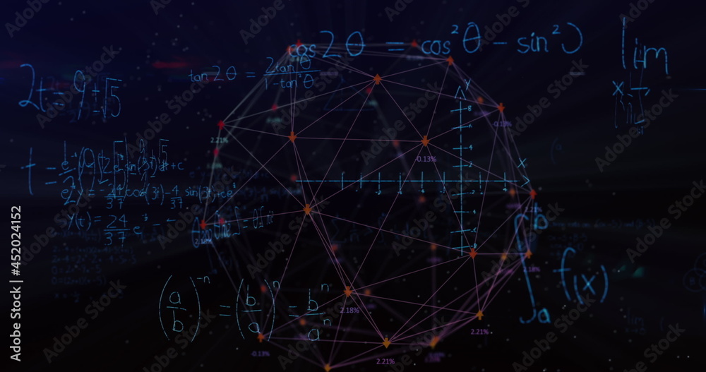 Mathematical equations against globe of arrows