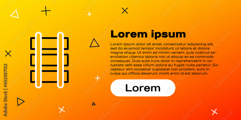 Line Toy铁路，黄色背景上隔离的铁轨图标。彩色轮廓概念。Vecto