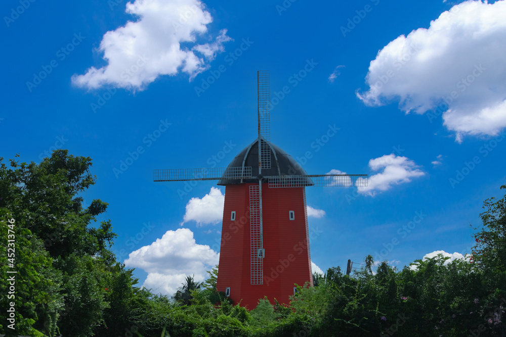 Windmill farm in gloomy day