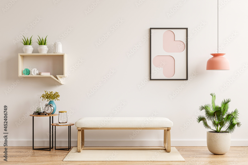 Interior wall mockup in living room have muji chair and decoration.