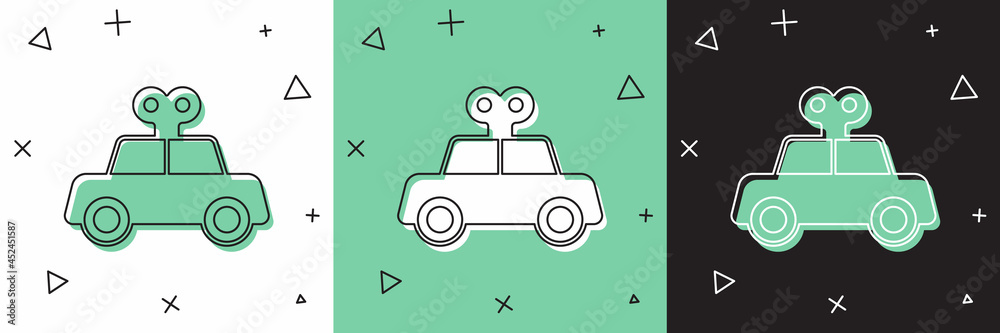 Set Toy car icon isolated on white and green, black background. Vector