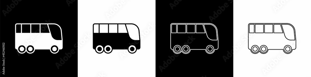 Set Bus icon isolated on black and white background. Transportation concept. Bus tour transport. Tou