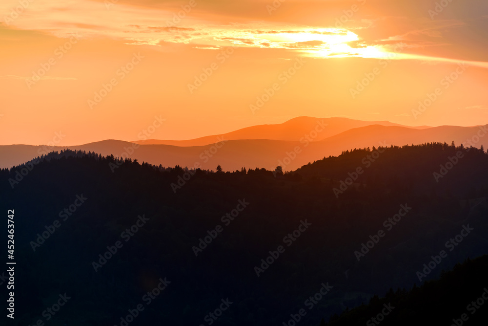 Majestic sunset in the mountains landscape