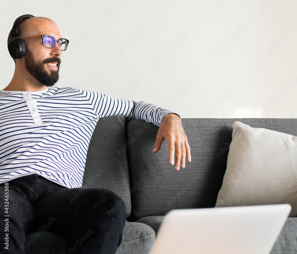 Man enjoying the music at home