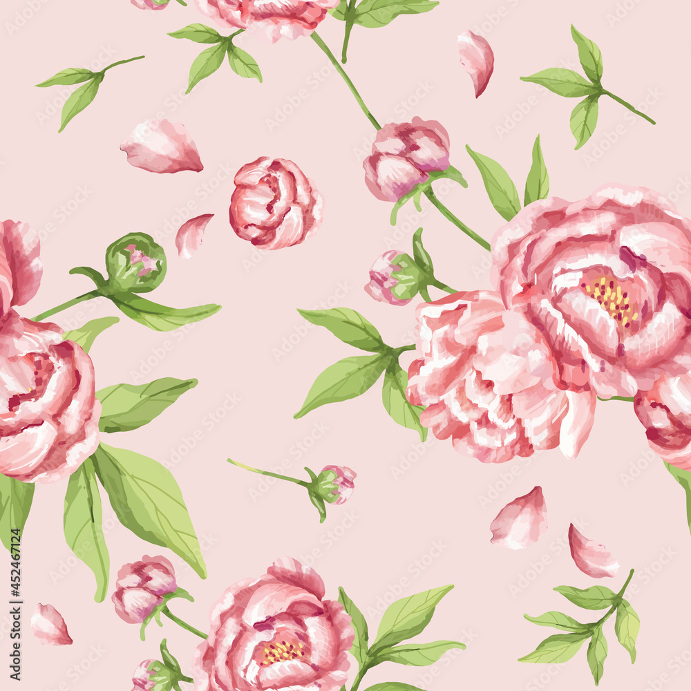 Hand drawn pink peony pattern