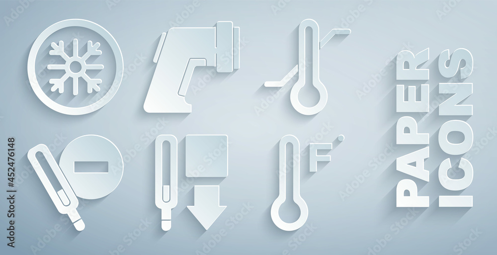 设置医用温度计、气象学、数字和雪花图标。矢量