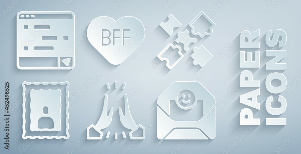 Set Informal greeting, Puzzle pieces toy, Picture frame, Envelope with Valentine heart, BFF best fri