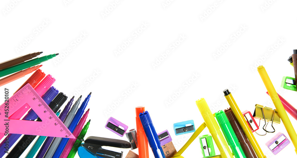 Set of stationery on white background