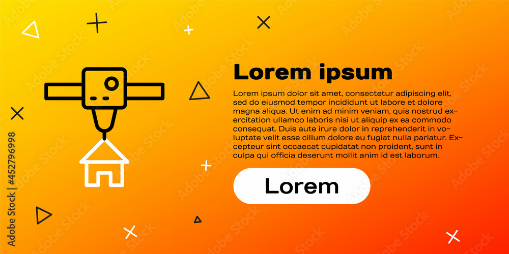 Line 3D打印机房屋图标隔离在黄色背景上。3D打印。彩色轮廓概念。Vec