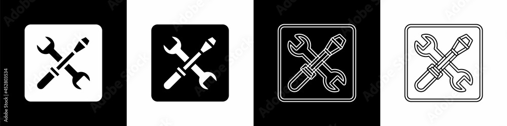 Set 3D printer setting icon isolated on black and white background. 3d printing. Vector