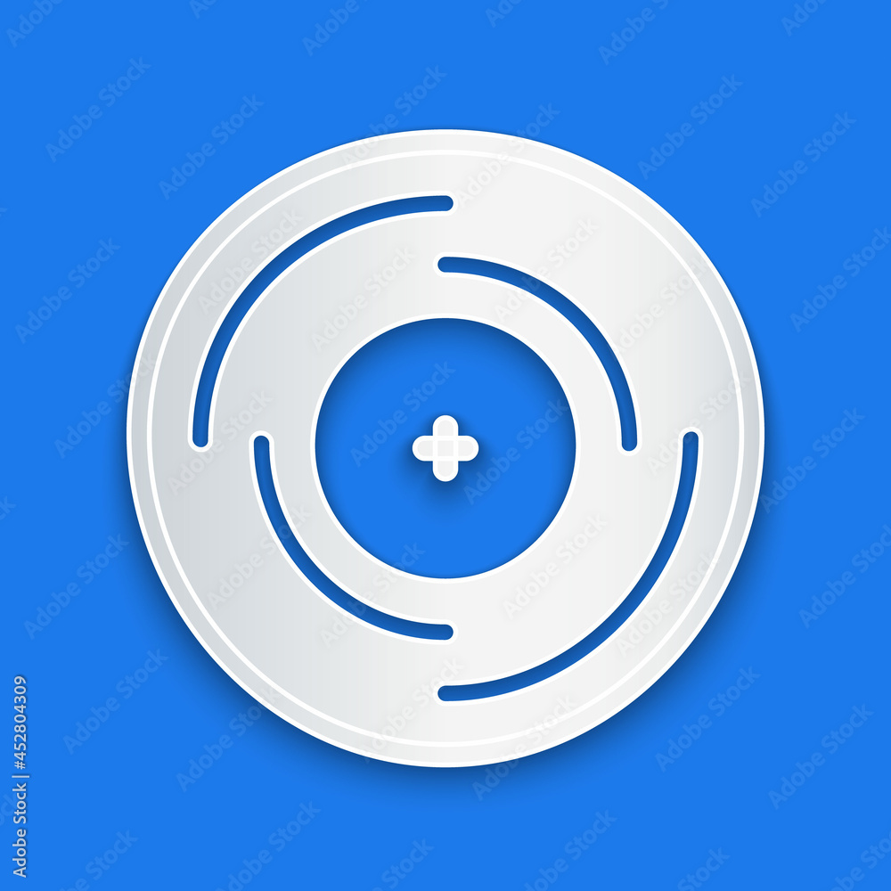 Paper cut Vinyl disk icon isolated on blue background. Paper art style. Vector