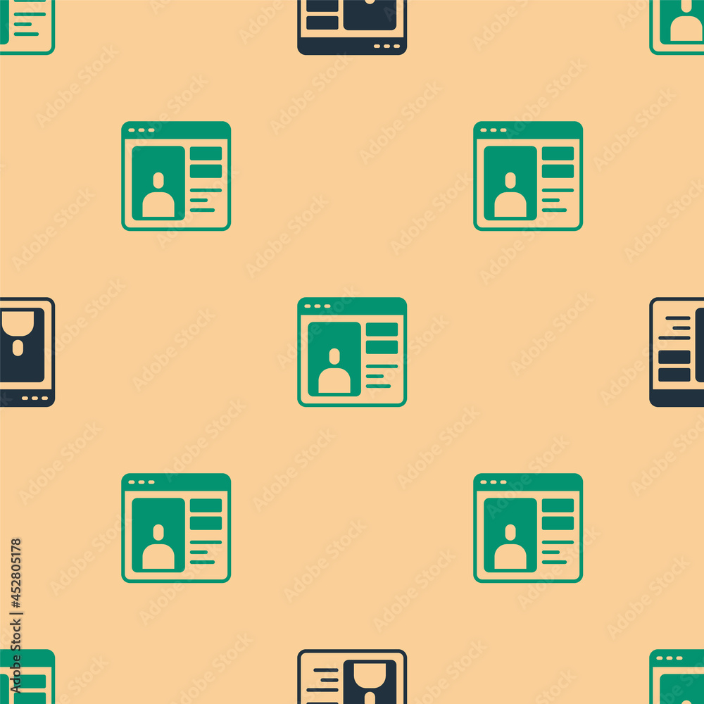 Green and black Dating app online laptop concept icon isolated seamless pattern on beige background.