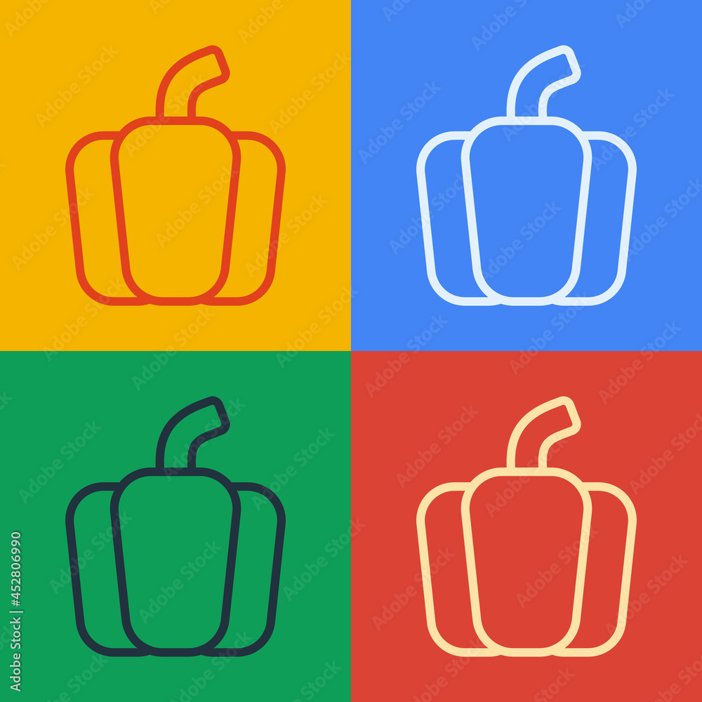 Pop art line Bell pepper or sweet capsicum icon isolated Pop art line background. Vector