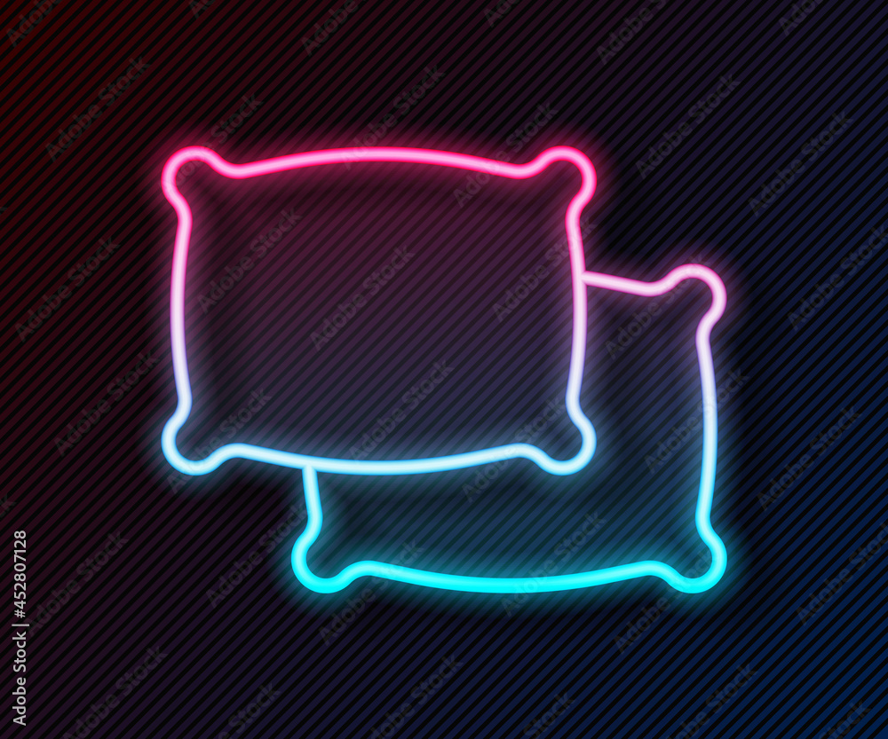 Glowing neon line Rectangular pillow icon isolated on black background. Cushion sign. Vector