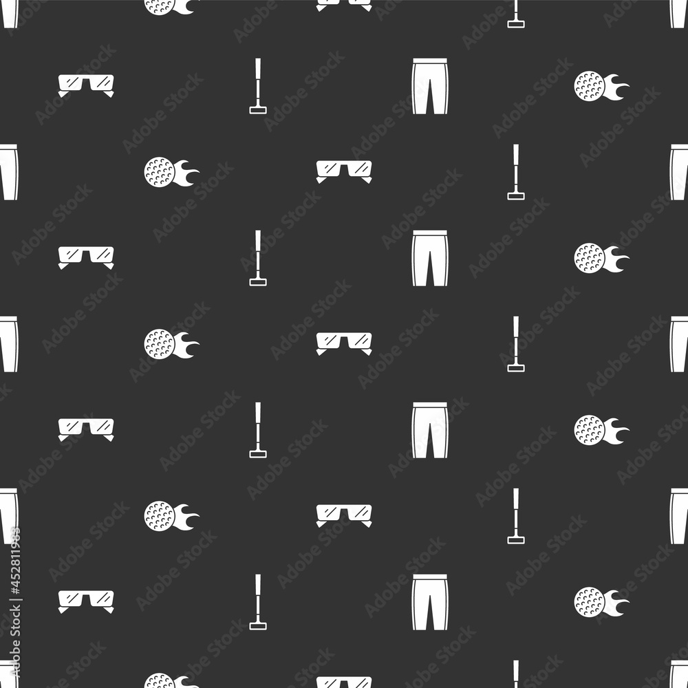 Set Golf pants, ball, Glasses and club on seamless pattern. Vector